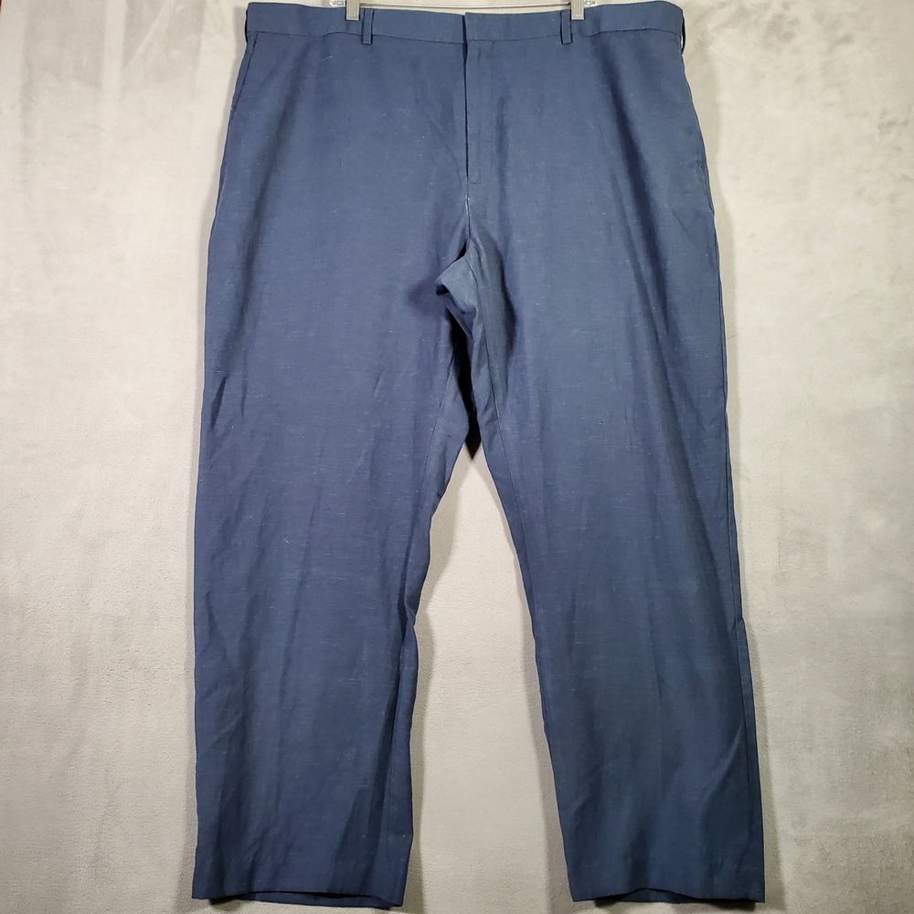 Cubavera Linen Blend Pants Mens 46x30 Navy Blue Flat Front Coastal Old Money